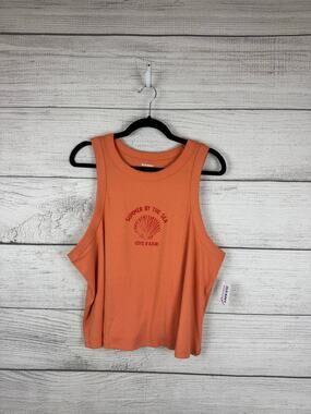 Old Navy Plus Size Orange Snug Ribbed Summer By The Sea Crop Tank Size 3X